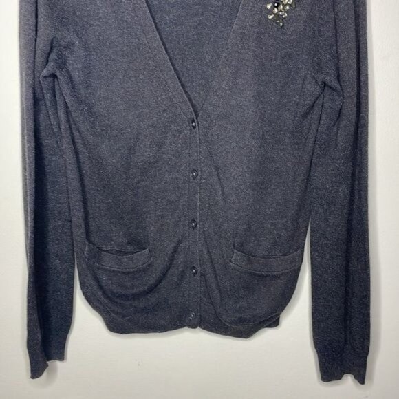 Gap Size S Charcoal Gray Cashmere Blend Embellished Rhinestone Brooch Cardigan - Picture 4 of 10